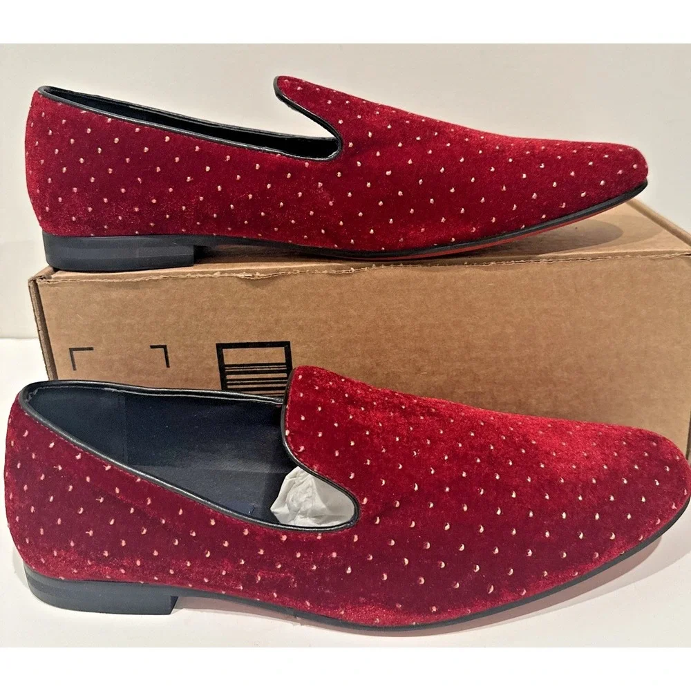 Giorgio Brutini Men Size 11.5 Velvet Fabric Gold Stud Loafers Smoking Shoe Wine